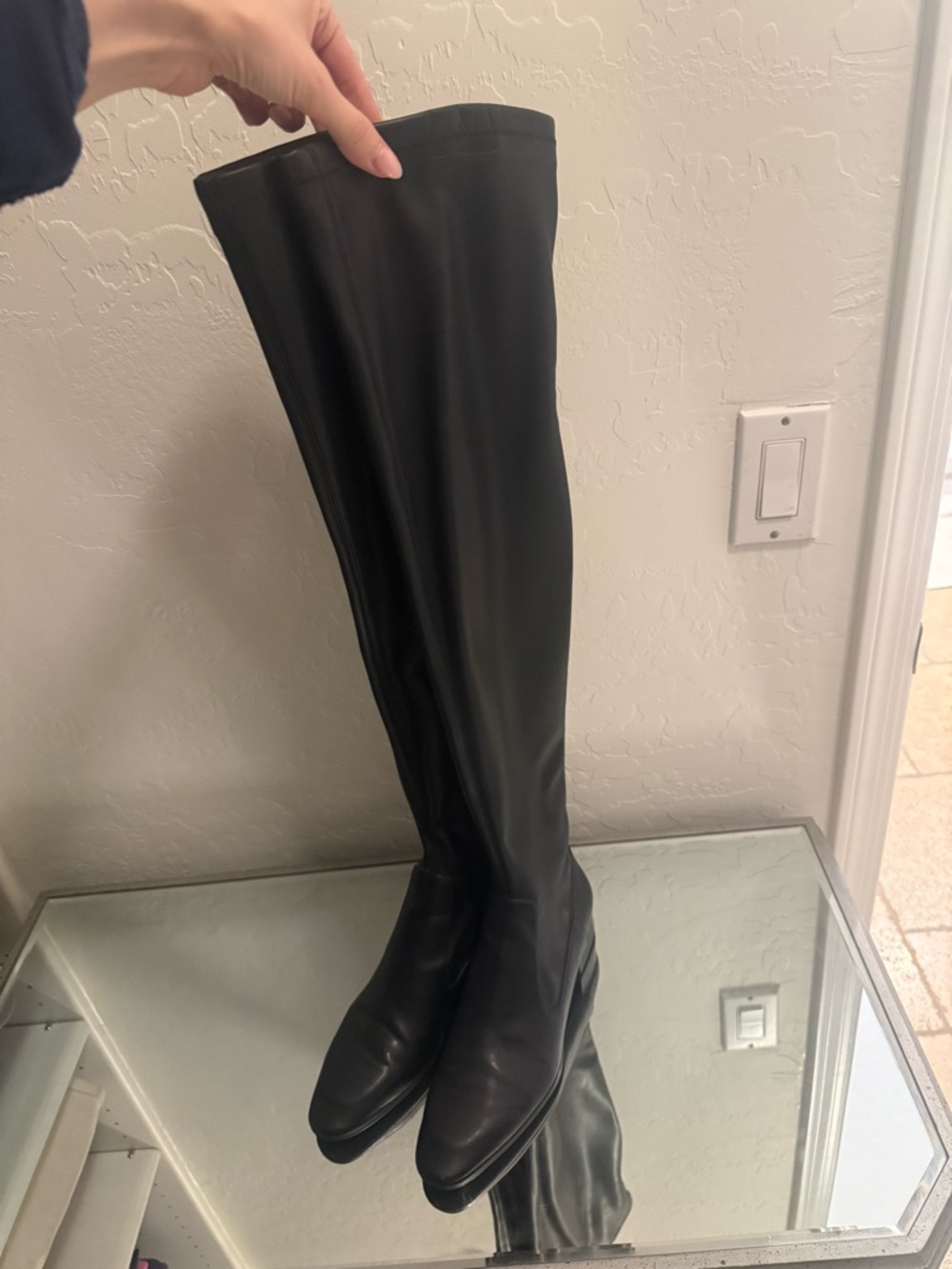 Zara Black Over-the-Knee Leather Boots with studs
